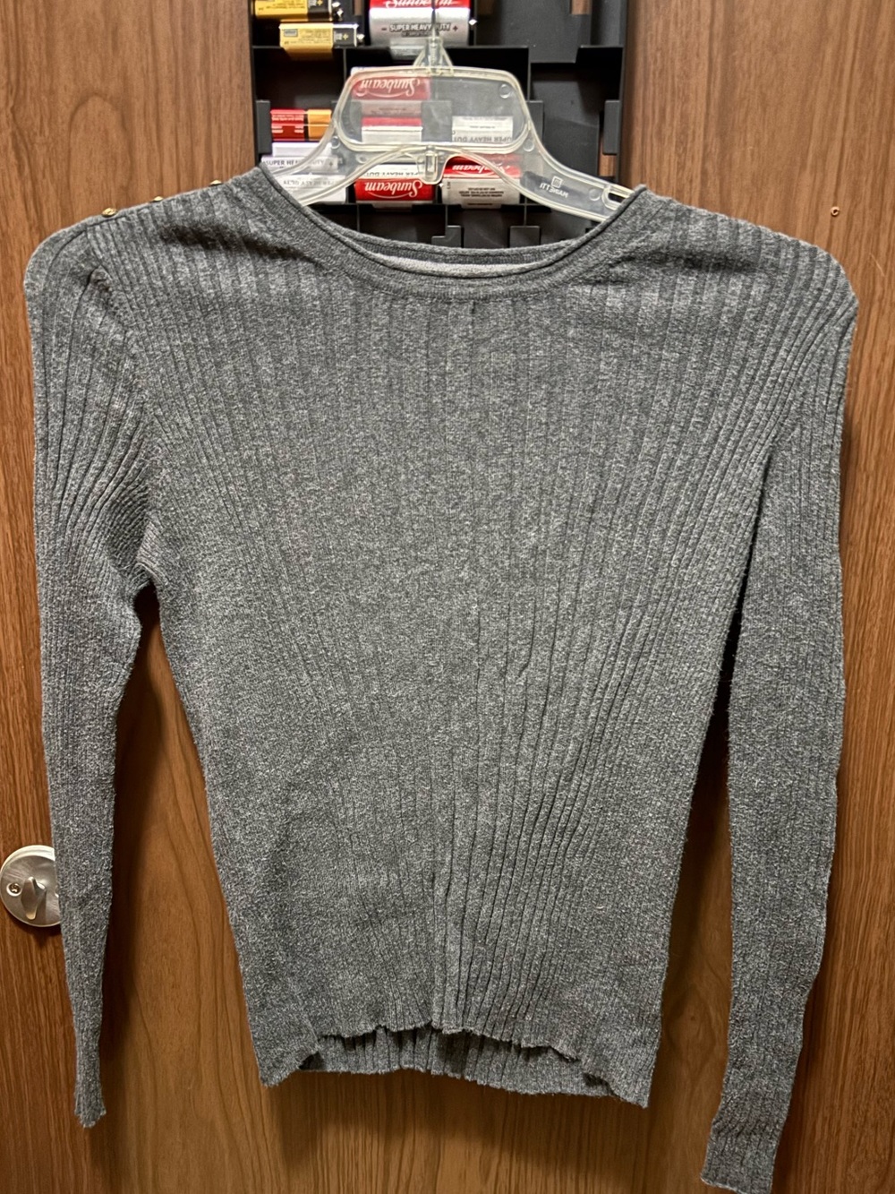 Liz Claiborne Gray Ribbed Long Sleeve Sweater Size Petite Large